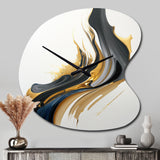 Black, White And Gold Liquid Art II - Asymmetric Metal Wall Clock
