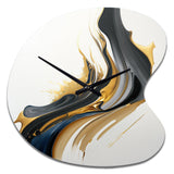 Black, White And Gold Liquid Art II - Asymmetric Metal Wall Clock