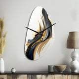 Black, White And Gold Liquid Art II - Asymmetric Metal Wall Clock