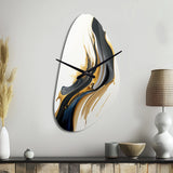 Black, White And Gold Liquid Art II - Asymmetric Metal Wall Clock