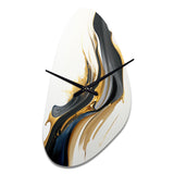 Black, White And Gold Liquid Art II - Asymmetric Metal Wall Clock