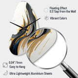 Black, White And Gold Liquid Art II - Asymmetric Metal Wall Clock