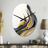 Black, White And Gold Liquid Art II - Asymmetric Metal Wall Clock