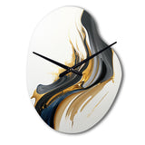 Black, White And Gold Liquid Art II - Asymmetric Metal Wall Clock