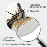 Black, White And Gold Liquid Art II - Asymmetric Metal Wall Clock