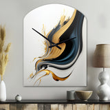 Black, White And Gold Liquid Art III - Asymmetric Metal Wall Clock