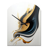 Black, White And Gold Liquid Art III - Asymmetric Metal Wall Clock
