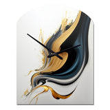 Black, White And Gold Liquid Art III - Asymmetric Metal Wall Clock