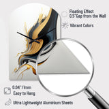 Black, White And Gold Liquid Art III - Asymmetric Metal Wall Clock