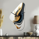 Black, White And Gold Liquid Art III - Asymmetric Metal Wall Clock