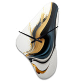 Black, White And Gold Liquid Art III - Asymmetric Metal Wall Clock
