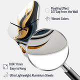 Black, White And Gold Liquid Art III - Asymmetric Metal Wall Clock