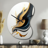 Black, White And Gold Liquid Art III - Asymmetric Metal Wall Clock