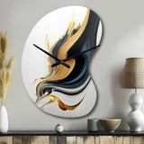 Black, White And Gold Liquid Art III - Asymmetric Metal Wall Clock