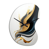 Black, White And Gold Liquid Art III - Asymmetric Metal Wall Clock
