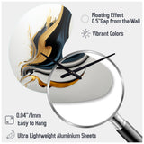 Black, White And Gold Liquid Art III - Asymmetric Metal Wall Clock