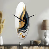 Black, White And Gold Liquid Art III - Asymmetric Metal Wall Clock