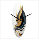 Black, White And Gold Liquid Art III - Asymmetric Metal Wall Clock