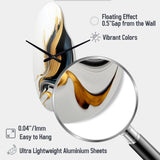 Black, White And Gold Liquid Art III - Asymmetric Metal Wall Clock