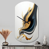 Black, White And Gold Liquid Art III - Asymmetric Metal Wall Clock
