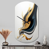 Black, White And Gold Liquid Art III - Asymmetric Metal Wall Clock