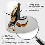 Black, White And Gold Liquid Art III - Asymmetric Metal Wall Clock