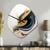 Black, White And Gold Liquid Art III - Asymmetric Metal Wall Clock
