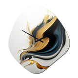 Black, White And Gold Liquid Art III - Asymmetric Metal Wall Clock