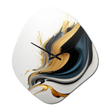 Black, White And Gold Liquid Art III - Asymmetric Metal Wall Clock