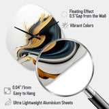 Black, White And Gold Liquid Art III - Asymmetric Metal Wall Clock