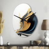 Black, White And Gold Liquid Art III - Asymmetric Metal Wall Clock