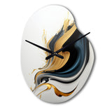 Black, White And Gold Liquid Art III - Asymmetric Metal Wall Clock
