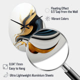 Black, White And Gold Liquid Art III - Asymmetric Metal Wall Clock