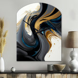 Black, White And Gold Liquid Art IV - Asymmetric Metal Wall Clock