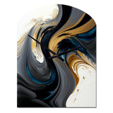 Black, White And Gold Liquid Art IV - Asymmetric Metal Wall Clock