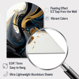 Black, White And Gold Liquid Art IV - Asymmetric Metal Wall Clock