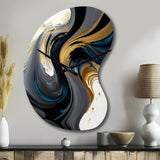 Black, White And Gold Liquid Art IV - Asymmetric Metal Wall Clock