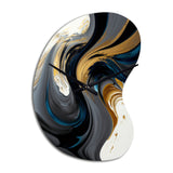 Black, White And Gold Liquid Art IV - Asymmetric Metal Wall Clock