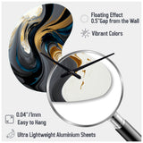 Black, White And Gold Liquid Art IV - Asymmetric Metal Wall Clock