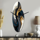 Black, White And Gold Liquid Art IV - Asymmetric Metal Wall Clock