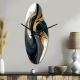Black, White And Gold Liquid Art IV - Asymmetric Metal Wall Clock