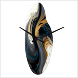 Black, White And Gold Liquid Art IV - Asymmetric Metal Wall Clock