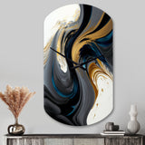Black, White And Gold Liquid Art IV - Asymmetric Metal Wall Clock