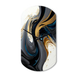 Black, White And Gold Liquid Art IV - Asymmetric Metal Wall Clock