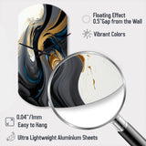Black, White And Gold Liquid Art IV - Asymmetric Metal Wall Clock