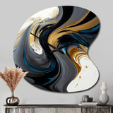Black, White And Gold Liquid Art IV - Asymmetric Metal Wall Clock