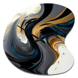 Black, White And Gold Liquid Art IV - Asymmetric Metal Wall Clock