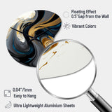 Black, White And Gold Liquid Art IV - Asymmetric Metal Wall Clock