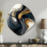 Black, White And Gold Liquid Art IV - Asymmetric Metal Wall Clock