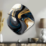 Black, White And Gold Liquid Art IV - Asymmetric Metal Wall Clock